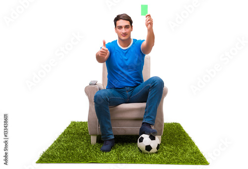 Man watching sports isolated on white background