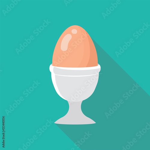 Boiled egg flat style with long shadow isolated on green background. breakfast elements vector sign symbol