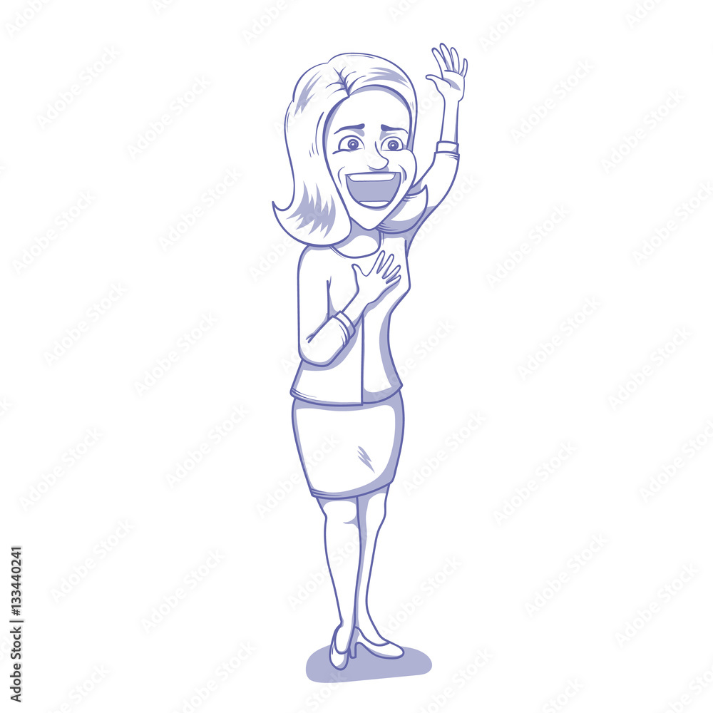 Happy woman waving thankfully after speech Happy woman waving thankfully after speech