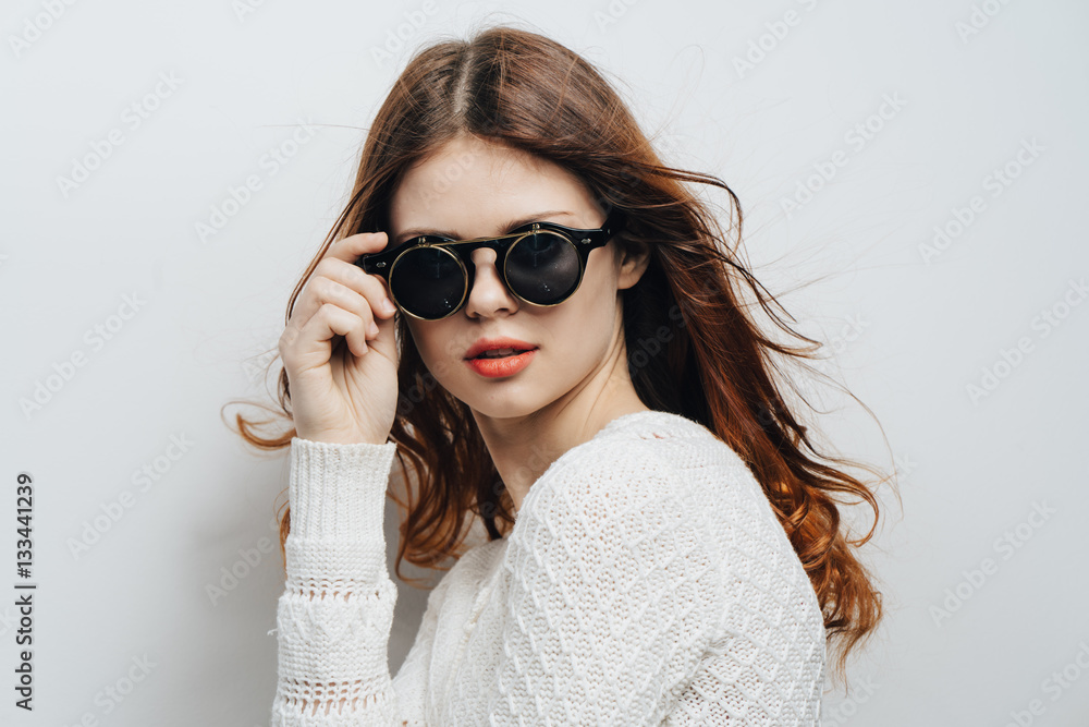 confident woman with stylish glasses, fashion confident woman with stylish glasses, fashion