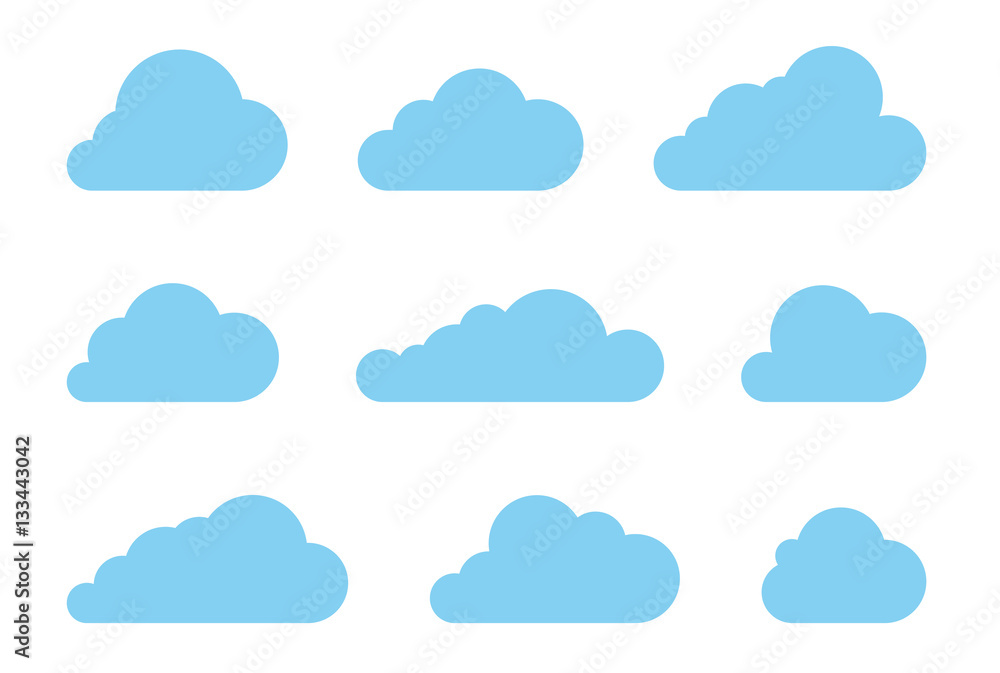 Cloud shapes design vector set. Data technology icons pack - obrazy, fototapety, plakaty 