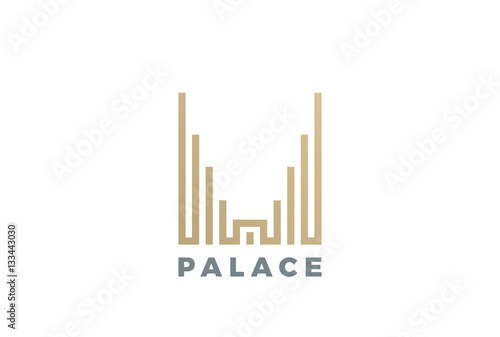 Luxury Hotel Palace Logo vector Linear. Real Estate Construction