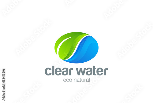 Eco Nature organic Logo design Clear water with green leaf icon