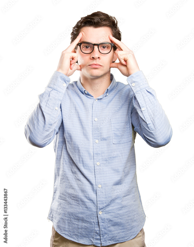 Serious young man with a concentration gesture Serious young man with a concentration gesture