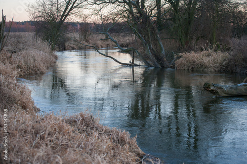 Zamarznięta rzeka Rawka, Puszcza Bolimowska photo