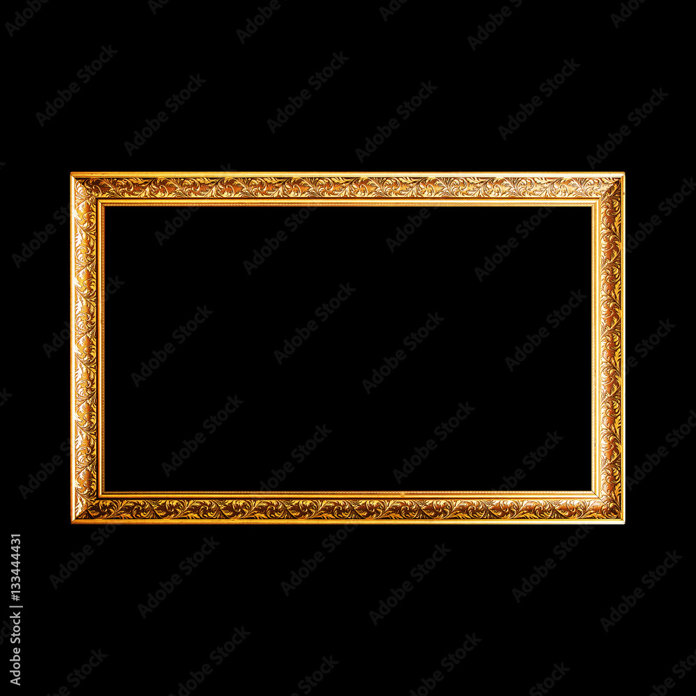 Gold wide wooden frame isolated on black Gold wide wooden frame isolated on black