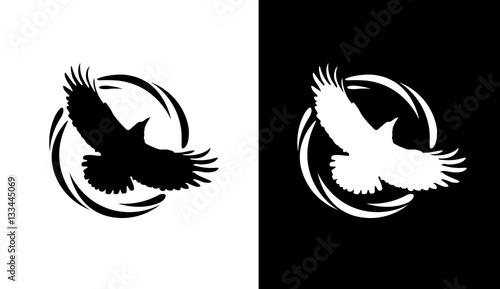 Round Logos with Raven in black and white