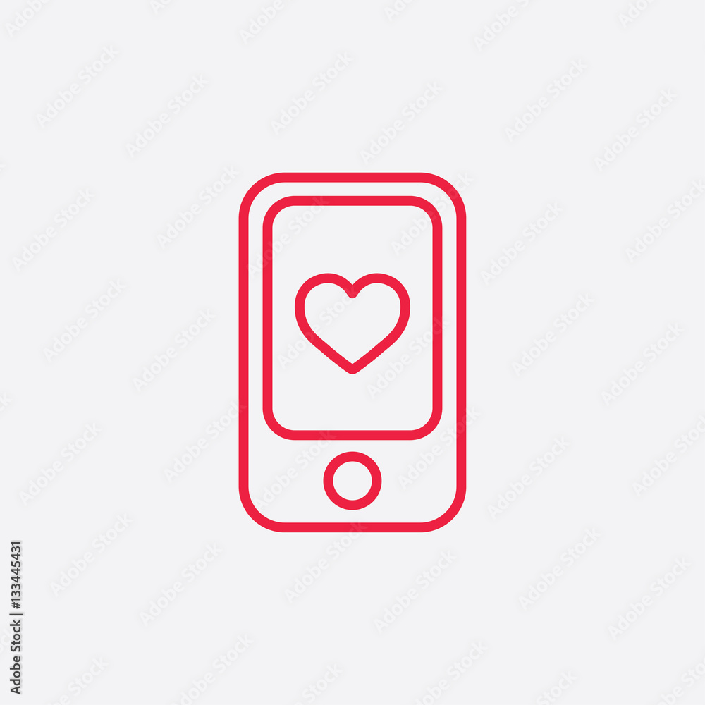 mobile phone notification like love line icon red on white mobile phone notification like love line icon red on white