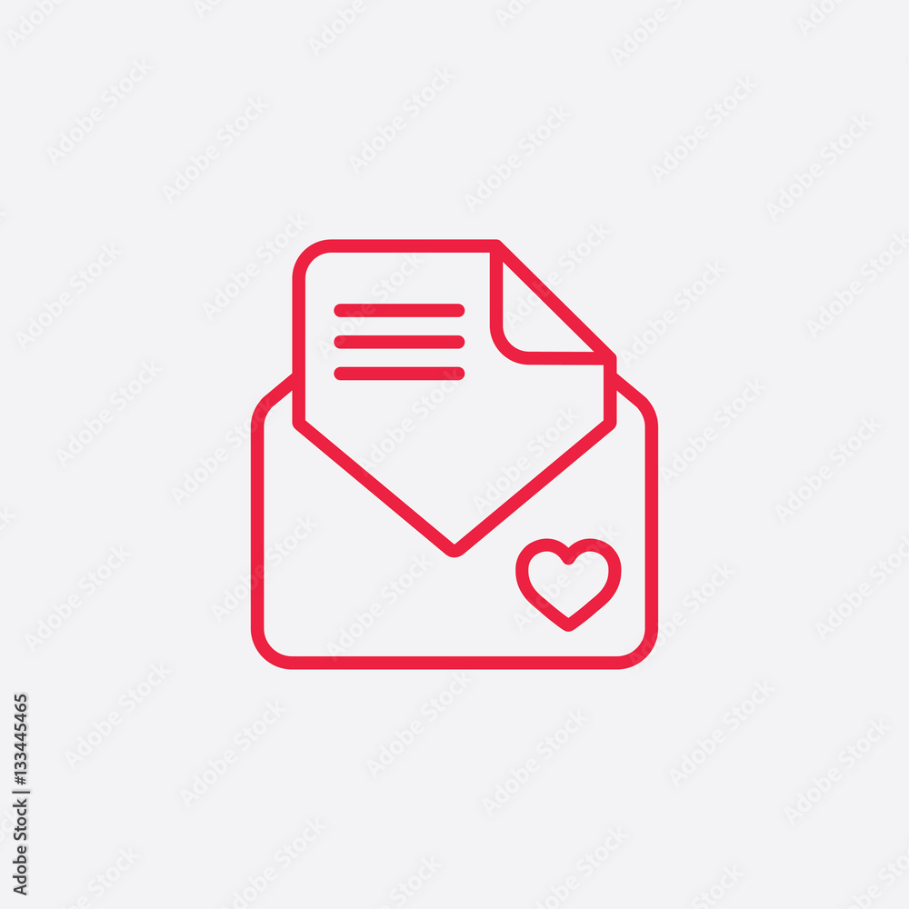 valentine day card in envelope line icon red on white background valentine day card in envelope line icon red on white background