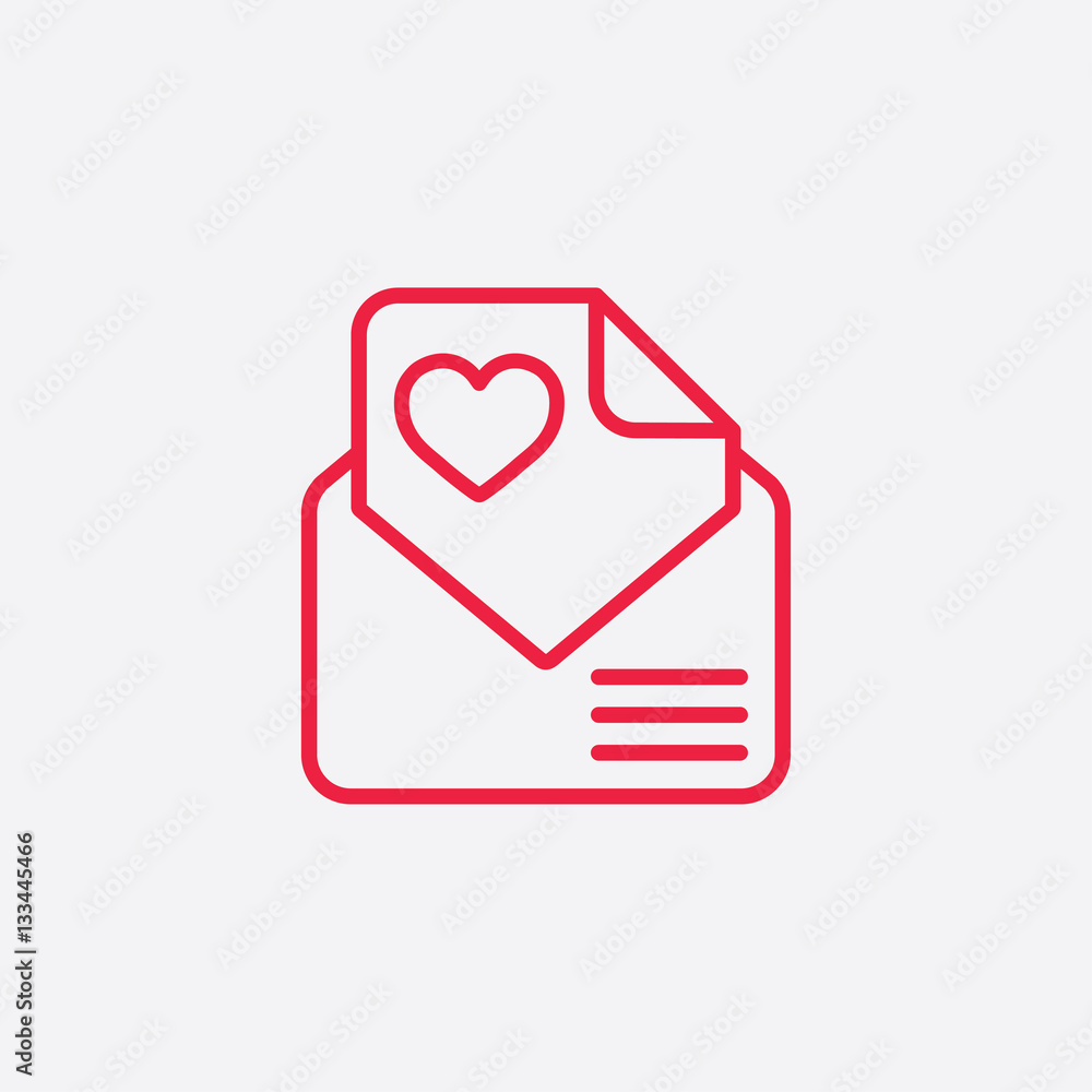 valentine day card in envelope line icon red on white background valentine day card in envelope line icon red on white background