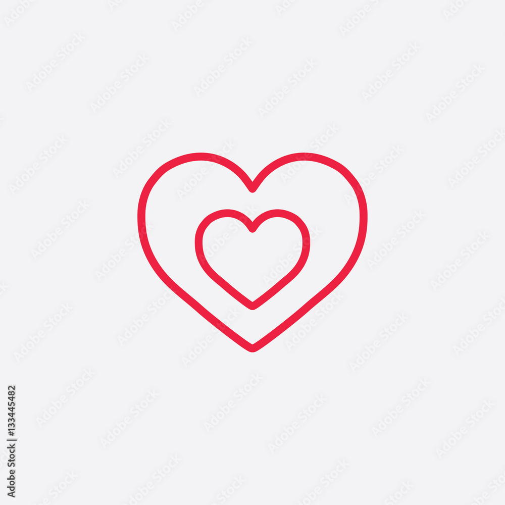 heart love valentine romantic line icon red on white background