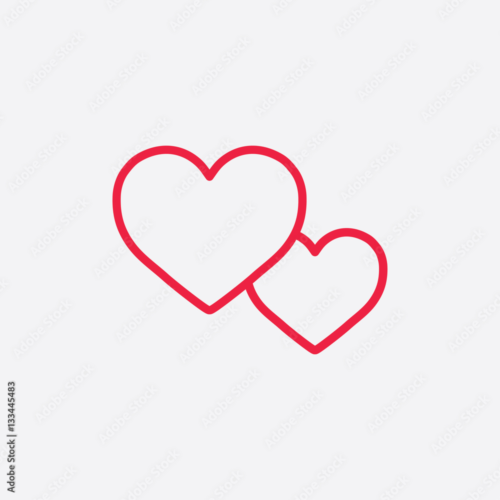 couple hearts love valentine romantic line icon red on white
