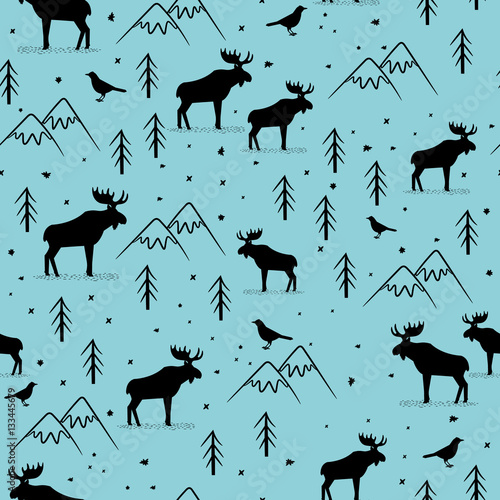 Seamless pattern with elks