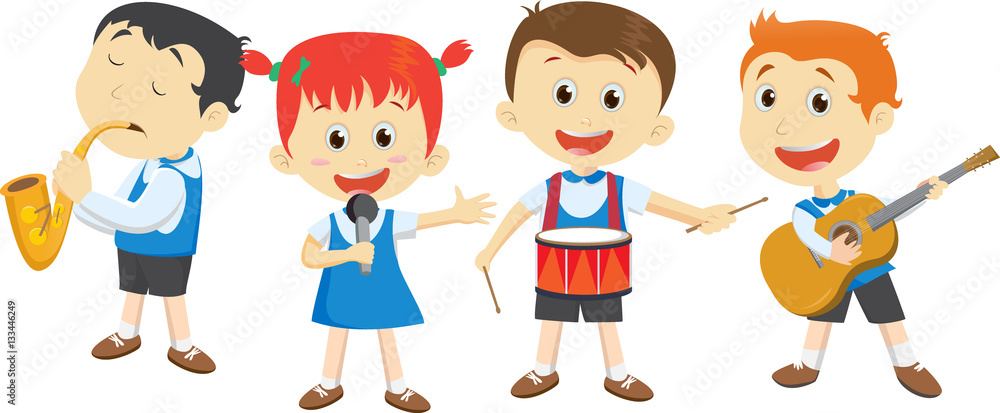 illustration of school children playing musical instruments illustration of school children playing musical instruments
