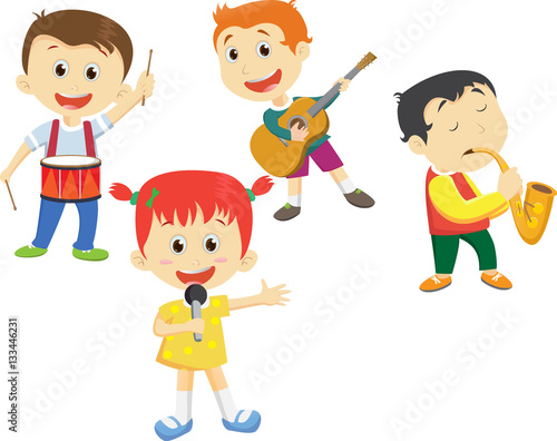 illustration of group of kids playing musical instrument