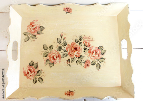 Beautiful decorative tray handmade with decoupage style 