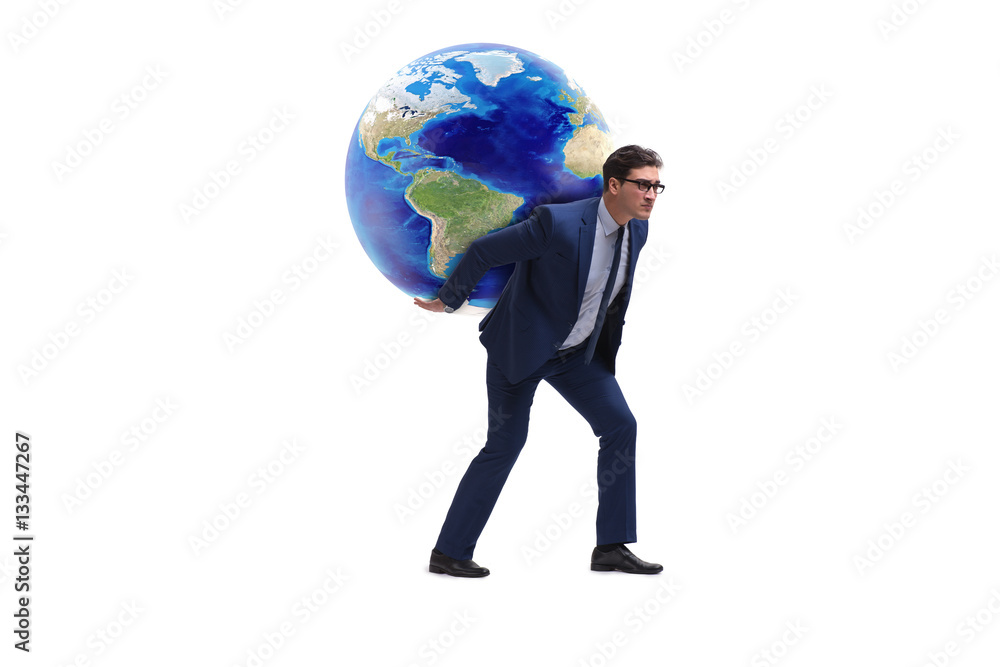 Businessman carrying Earth on his shoulders Businessman carrying Earth on his shoulders