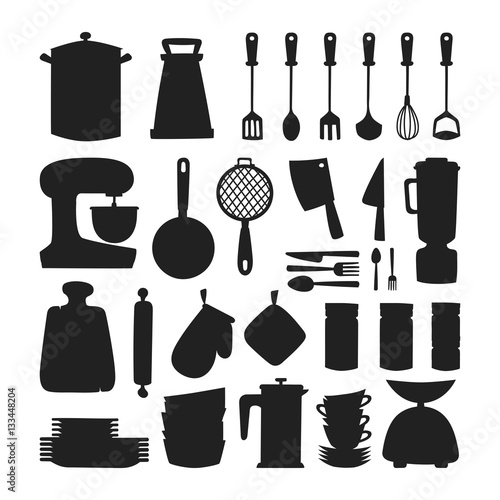 Kitchenware silhouette vector icons.
