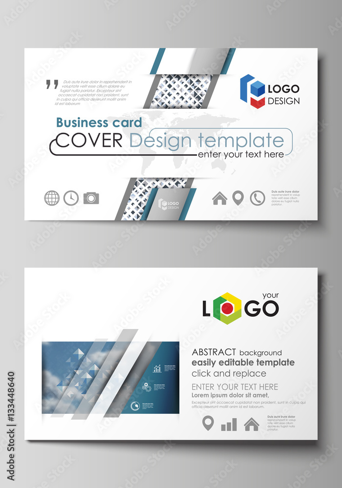 Business card templates. Easy editable layout, flat style template. Blue color pattern with rhombuses, abstract design geometrical vector background. Simple modern stylish texture.