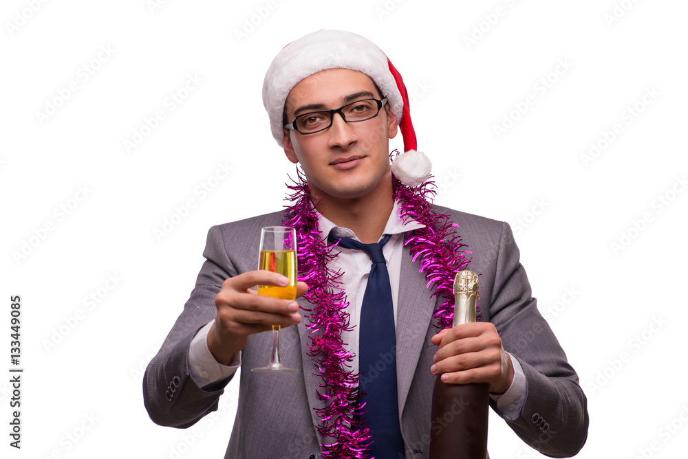 Young businessman celebrating christmas in office