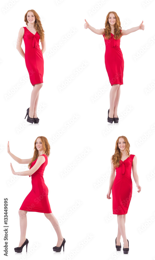 Pretty young girl in red dress isolated on white Pretty young girl in red dress isolated on white