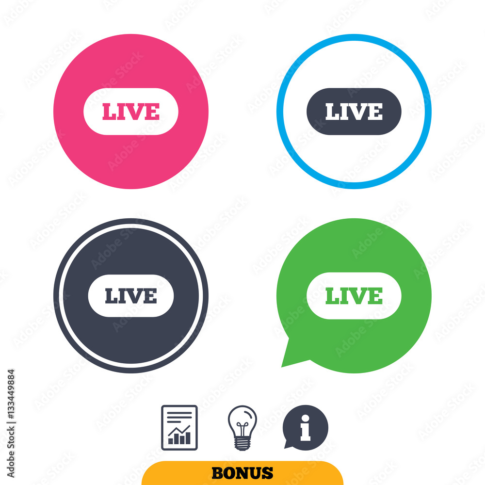 Live sign icon. On air stream symbol. Live sign icon. On air stream symbol.
