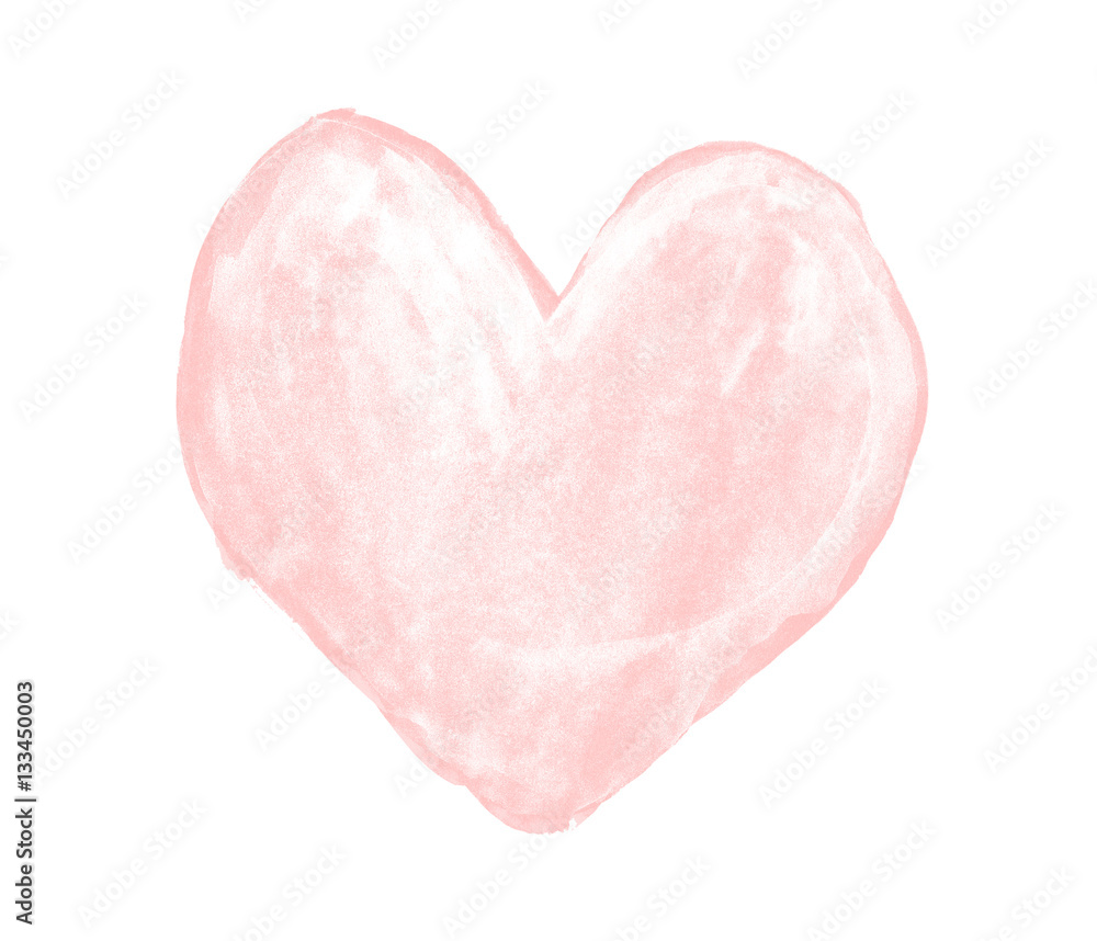 Pale pink heart painted with gouache