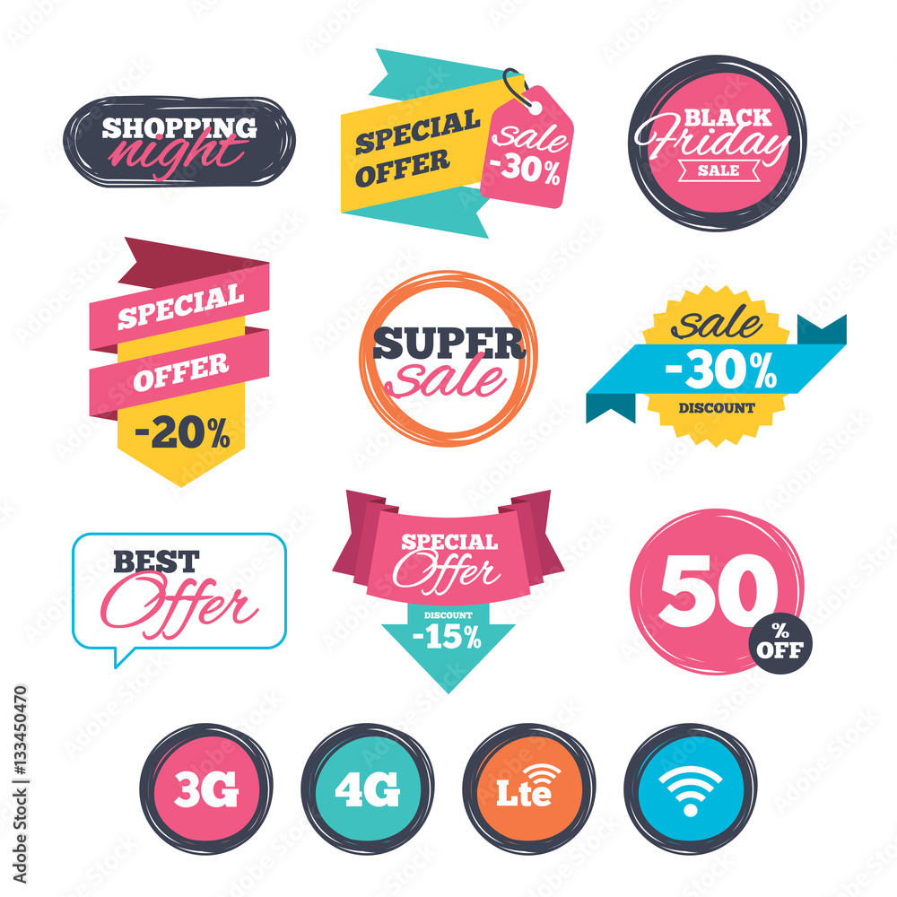 Mobile telecommunications icons. 3G, 4G and LTE. Mobile telecommunications icons. 3G, 4G and LTE.