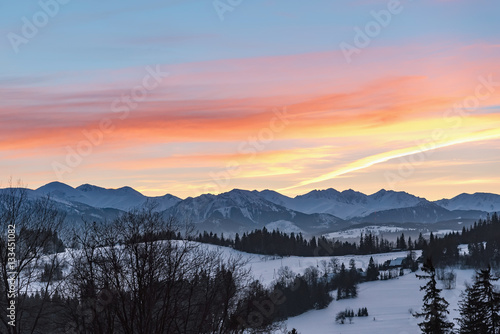 Winter landscape of High Tatra Mountains at dusk © mkos83