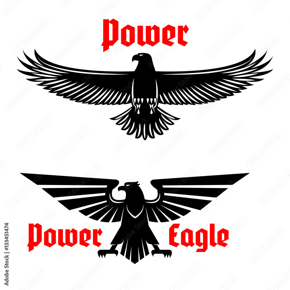 Obraz premium Power eagle icon or heraldic bird symbols set