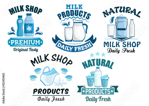 Milk and dairy products vector isolated icons