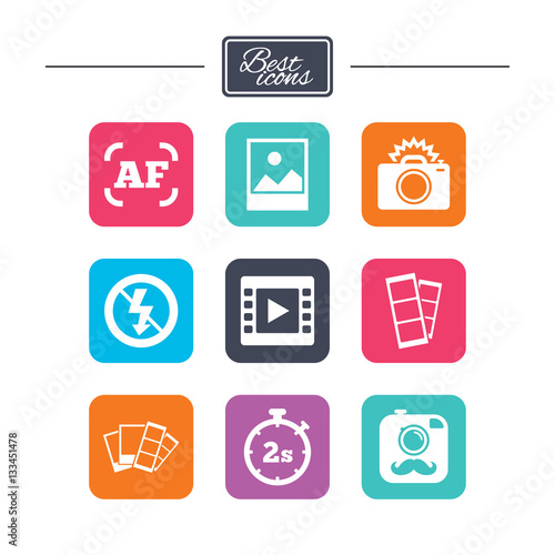 Photo, video icons. Camera, photos and frame.