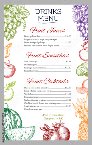 Fruit juicy drinks or juices menu