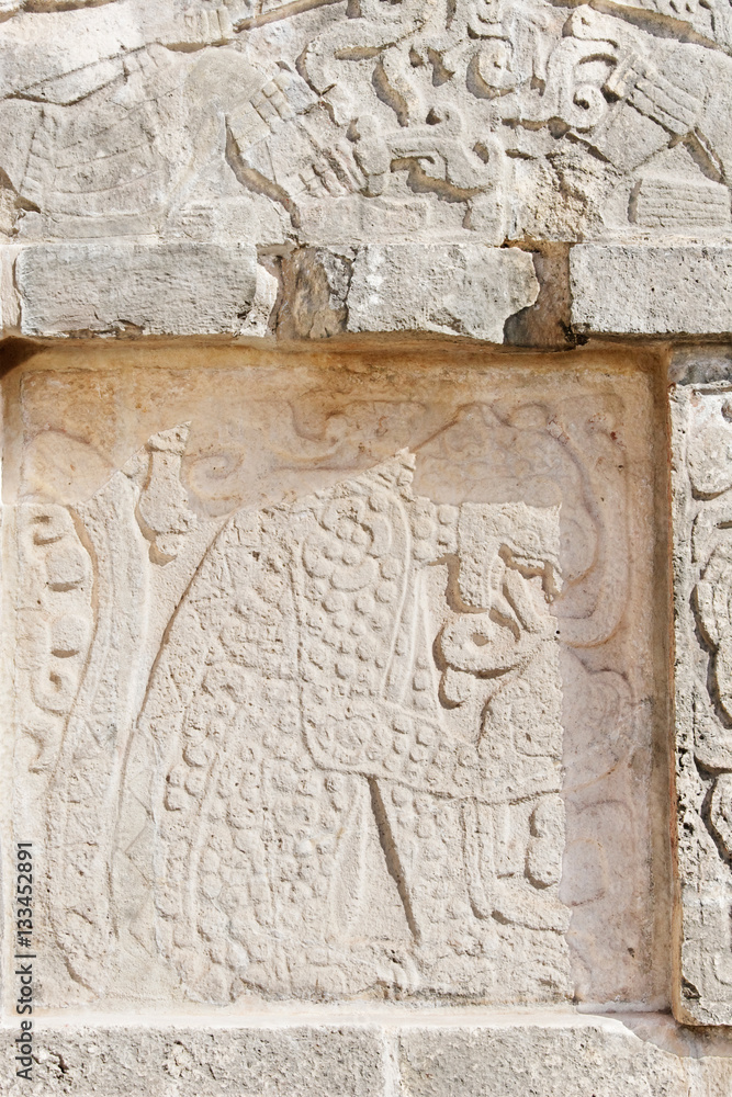 Mayan carving from Chichen Itza showing a jaguar devouring a human heart