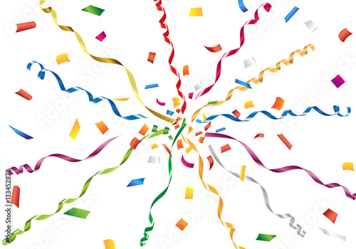 Colorful confetti and streamer on white background Vector