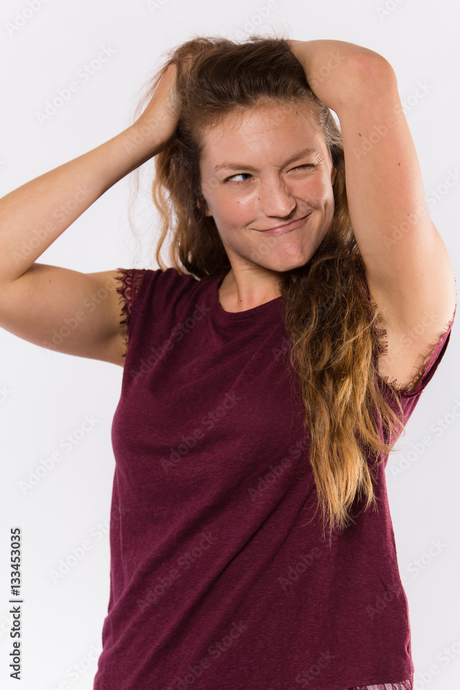 Young caucasian woman with blue eyes and long brown hair Young caucasian woman with blue eyes and long brown hair