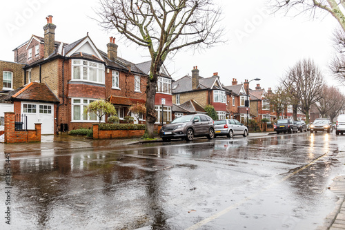 London suburb of Chiswick in winter rain photo