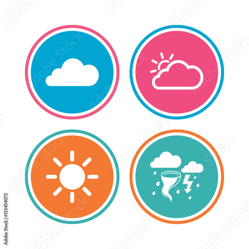 Weather icons. Cloud and sun. Storm symbol.