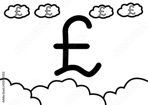 abstract hand draw doodle line in weak of  england pounds currency concept in the sky background, vector, illustration flat design, cartoon style, black and white tone