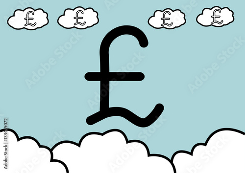 abstract hand draw doodle line in weak of  england pounds currency concept in the sky background, vector, illustration flat design, cartoon style