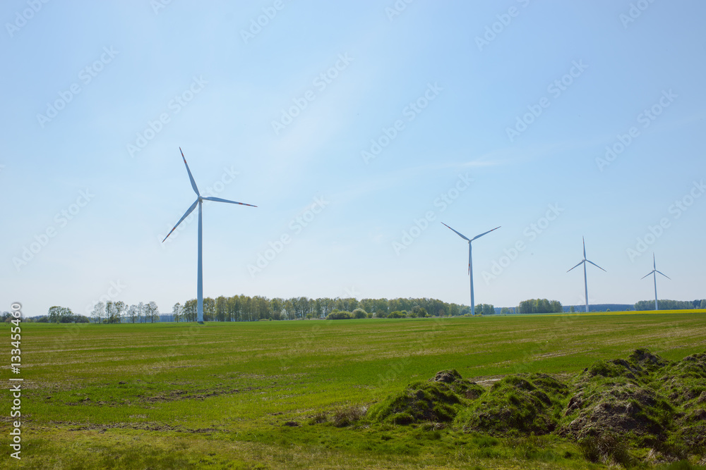 Bright blue sky moving and wind turbine Bright blue sky moving and wind turbine