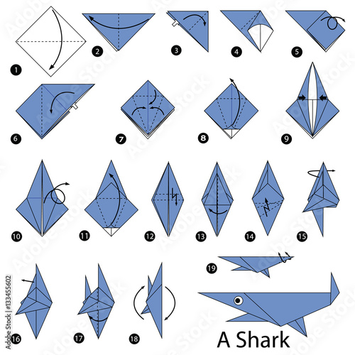 step by step instructions how to make origami A Shark.