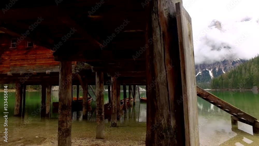 Mountain lake Pragser Wildsee in the Alps in Italy Mountain lake Pragser Wildsee in the Alps in Italy