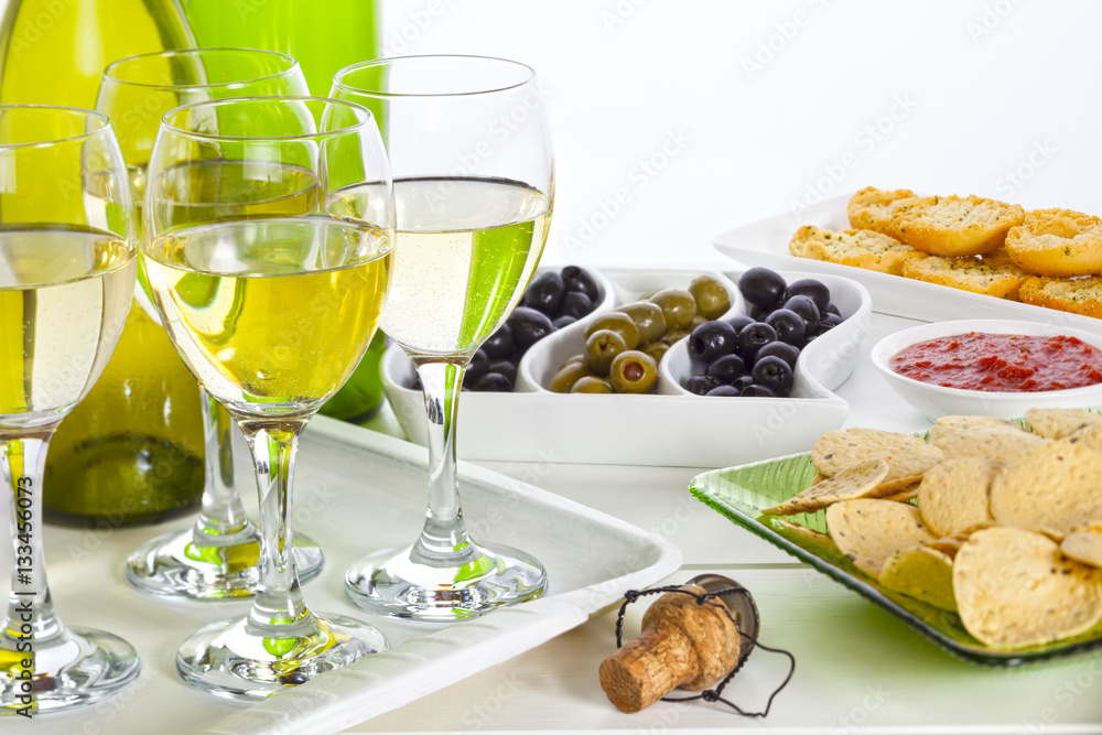 Food and Wine on a Buffet Table Food and Wine on a Buffet Table