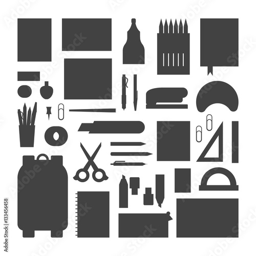 School supplies silhouette vector illustration.