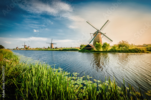 Canvas Print Historians Dutch windmills near Rotterdam
