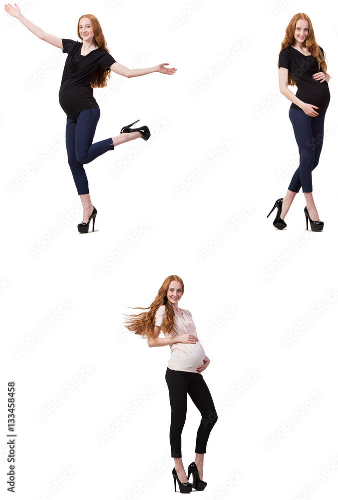 Pregnant woman in composite image isolated on white Pregnant woman in composite image isolated on white