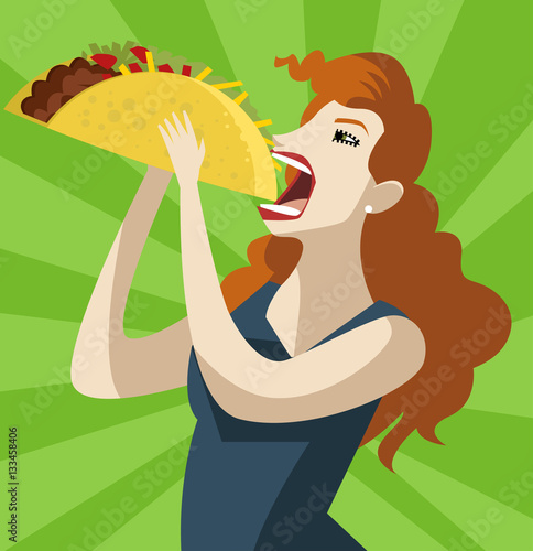 cute woman eating a giant taco burrito mexican food