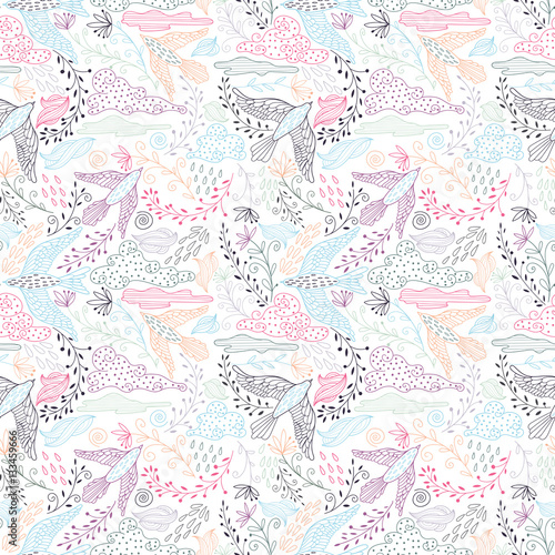 Seamless vector pattern with birds
