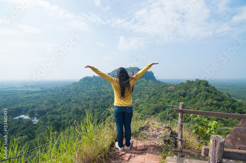 Women is enjoy in Phu Tok ,Bueng Kan,Thailand